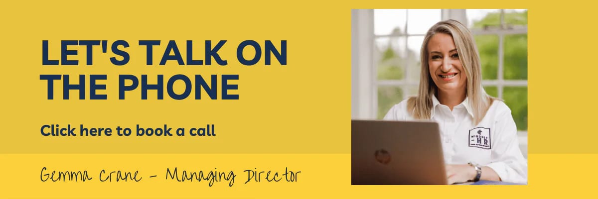 Let's talk on the phone — book a call with Gemma Crane, Managing Director of Mindset HR